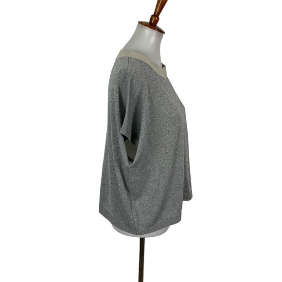 Anthropologie Numph Knit Top Small Gray Sleeveless Shimmer Minimalist Chic - Picture 2 of 5